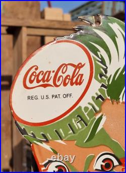 1930's Old Vintage Antique Rare Coca-Cola Embossed Porcelain Enamel Sign Board