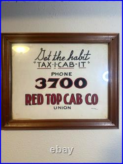 1930s Hand Painted Sign Red Top Cab Co Olympia WA Messegee Signs Vintage Taxi