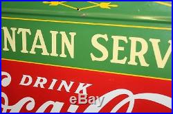 1936 Vintage Coca Cola Fountain Service Coke Soda Porcelain Advertising Sign