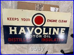 1938 Vintage HAVOLINE MOTOR OIL Tin Sign Original Painted Metal Double Sided