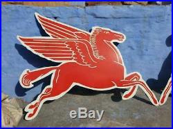 1940 Old Vintage Very Rare Horse Pair Mobil Gas Oil Porcelain Enamel Sign Board