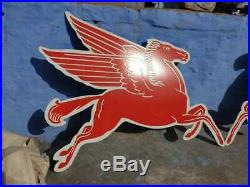 1940 Old Vintage Very Rare Horse Pair Mobil Gas Oil Porcelain Enamel Sign Board