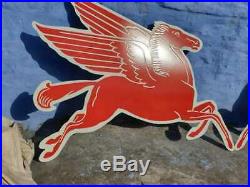 1940 Old Vintage Very Rare Horse Pair Mobil Gas Oil Porcelain Enamel Sign Board