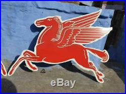 1940 Old Vintage Very Rare Horse Pair Mobil Gas Oil Porcelain Enamel Sign Board