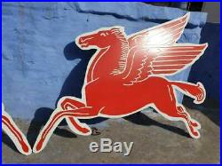 1940 Old Vintage Very Rare Horse Pair Mobil Gas Oil Porcelain Enamel Sign Board