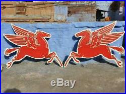 1940 Old Vintage Very Rare Horse Pair Mobil Gas Oil Porcelain Enamel Sign Board