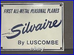 1940's Vintage Luscombe Silvaire Porcelain Sign Airplane Advertising Original