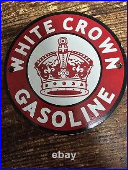 1940's Vintage White Crown Gas Station Porcelain Sign 6 In Diameter