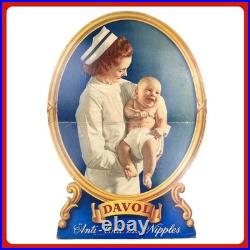 1940s Davol Nursing Vintage Advertising Sign X-LARGE 40 Cardboard Nurse Baby