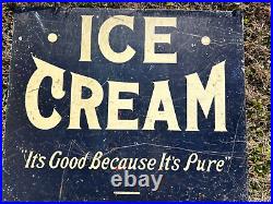 1940s Ice Cream Enamel Sign Metal original Cobalt blue display vintage New York