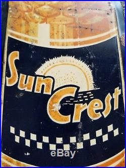 1940s Vintage Hard To Find SUN CREST ORANGE SODA TIN SIGN Old Advertising Sign