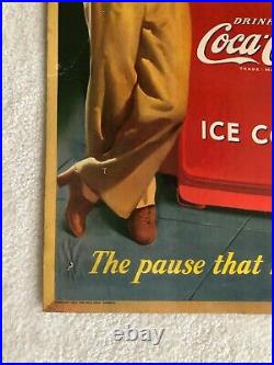 1943, Vintage, ORIGINAL, Coke, Coca-Cola, Cardboard Sign, WWII era, VG Condition