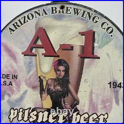 1943 Vintage''arizona Brewing Co. A-1'' 12 Inch Gas & Oil Porcelain Dealer Sign