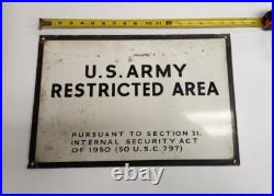 1950 Vintage US Army Restricted Area Metal Sign