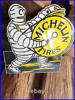 1950's Rare Vintage Michelin Tires Service Station Porcelain Sign 6 X 6