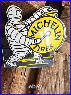 1950's Rare Vintage Michelin Tires Service Station Porcelain Sign 6 X 6