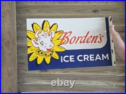 1950's Vintage Borden's Ice Cream Flange Porcelain Sign 10×16.5
