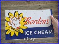 1950's Vintage Borden's Ice Cream Flange Porcelain Sign 10×16.5