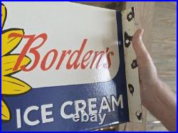 1950's Vintage Borden's Ice Cream Flange Porcelain Sign 10×16.5