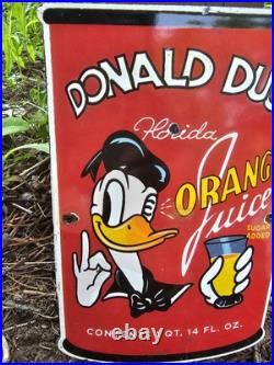 1950's Vintage Donald Duck Orange Juice Oil Gasoline Soda Pop Porcelain Sign 1950's Vintage Donald Duck Orange Juice Oil Gasoline Soda Pop Porcelain Sign