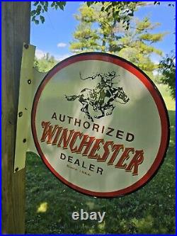 1950's Vintage Winchester Porcelain Double-sided Dealer Flange Sign 17 X 17