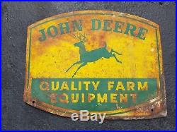 1950s John Deere Quality Farm Equipment 2 Sided Sign Dealer Tractor Vintage Old