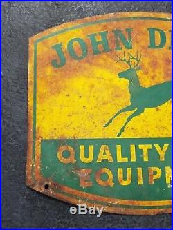 1950s John Deere Quality Farm Equipment 2 Sided Sign Dealer Tractor Vintage Old