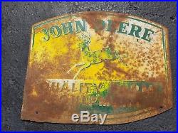 1950s John Deere Quality Farm Equipment 2 Sided Sign Dealer Tractor Vintage Old