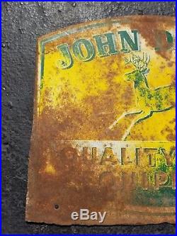 1950s John Deere Quality Farm Equipment 2 Sided Sign Dealer Tractor Vintage Old