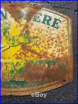 1950s John Deere Quality Farm Equipment 2 Sided Sign Dealer Tractor Vintage Old