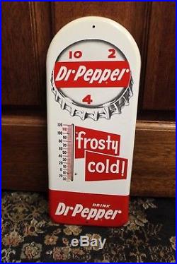1950s Vintage Dr Pepper Soda Advertising 10-2-4 Tin 16 Thermometer Sign