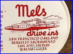 1950s Vintage MELS DRIVE IN California AMERICAN GRAFFITI Metal Thermometer Sign