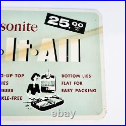 1950s Vintage Streamlite SAMSONITE Metal Advertising Sign Suitcase DOUBLE SIDED