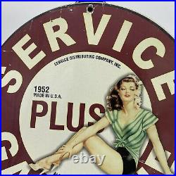 1952 Vintage''service Plus Gasoline'' 12 Inch Gas & Oil Porcelain Dealer Sign