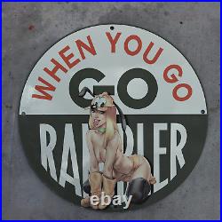 1959 Vintage OLD When You Go Rambler Automobile RARE Porcelain Enamel Sign