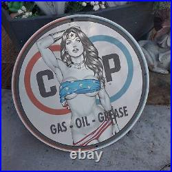 1960 Vintage Co-op Gas Oil Grease''Wonder Woman'' Porcelain Sign