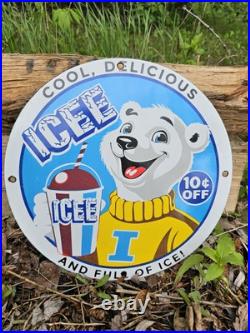 1960's Vintage Icee Heavy Porcelain Advertising Sign Coke, Pepsi, Mountain Dew
