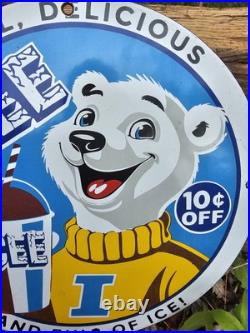 1960's Vintage Icee Heavy Porcelain Advertising Sign Coke, Pepsi, Mountain Dew