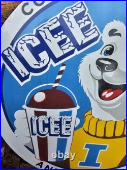 1960's Vintage Icee Heavy Porcelain Advertising Sign Coke, Pepsi, Mountain Dew