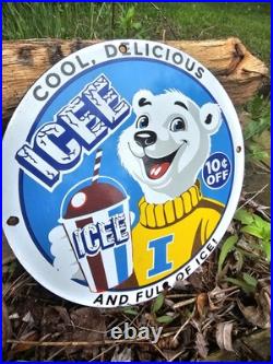 1960's Vintage Icee Heavy Porcelain Advertising Sign Coke, Pepsi, Mountain Dew