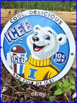 1960's Vintage Icee Heavy Porcelain Advertising Sign Coke, Pepsi, Mountain Dew