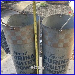 2 PURINA POULTRY CHOWS Tube Feeder Feed Seed Farm Advertising Sign vintage