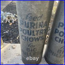 2 PURINA POULTRY CHOWS Tube Feeder Feed Seed Farm Advertising Sign vintage