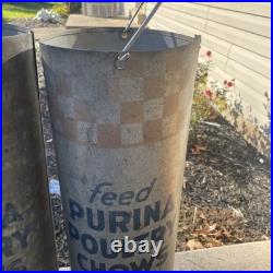 2 PURINA POULTRY CHOWS Tube Feeder Feed Seed Farm Advertising Sign vintage