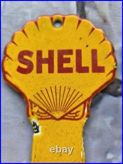 2-VINTAGE SHELL PORCELAIN SIGNS BATHROOM KEY FOB MENS LADIES BATHROOM 7.5x3.5
