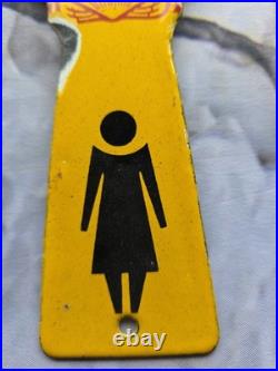 2-VINTAGE SHELL PORCELAIN SIGNS BATHROOM KEY FOB MENS LADIES BATHROOM 7.5x3.5