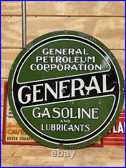 30 General Petroleum Corporation Sign Porcelain Double Sided Vintage Original