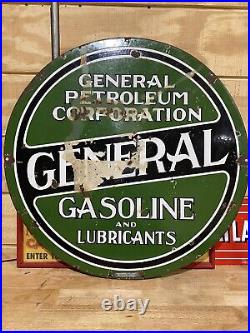 30 General Petroleum Corporation Sign Porcelain Double Sided Vintage Original