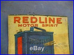38291 Old Vintage Showcard N0t Enamel Sign Redline 2 gallon Can Gas Pump Globe