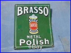 39758 Old Antique Vintage Enamel Sign Shop Advert Brasso Metal Polish Tin Can